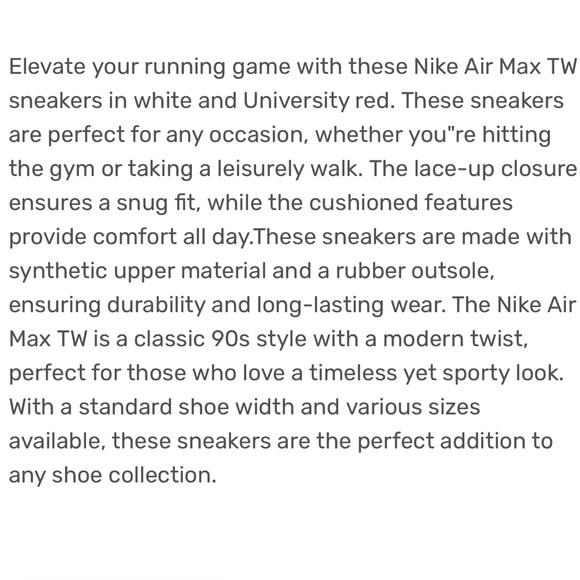 Nike TW AirMax Athletic Shoes Sports Gym White Red Swoosh Dopamine Mens Size 11 - Picture 2 of 16